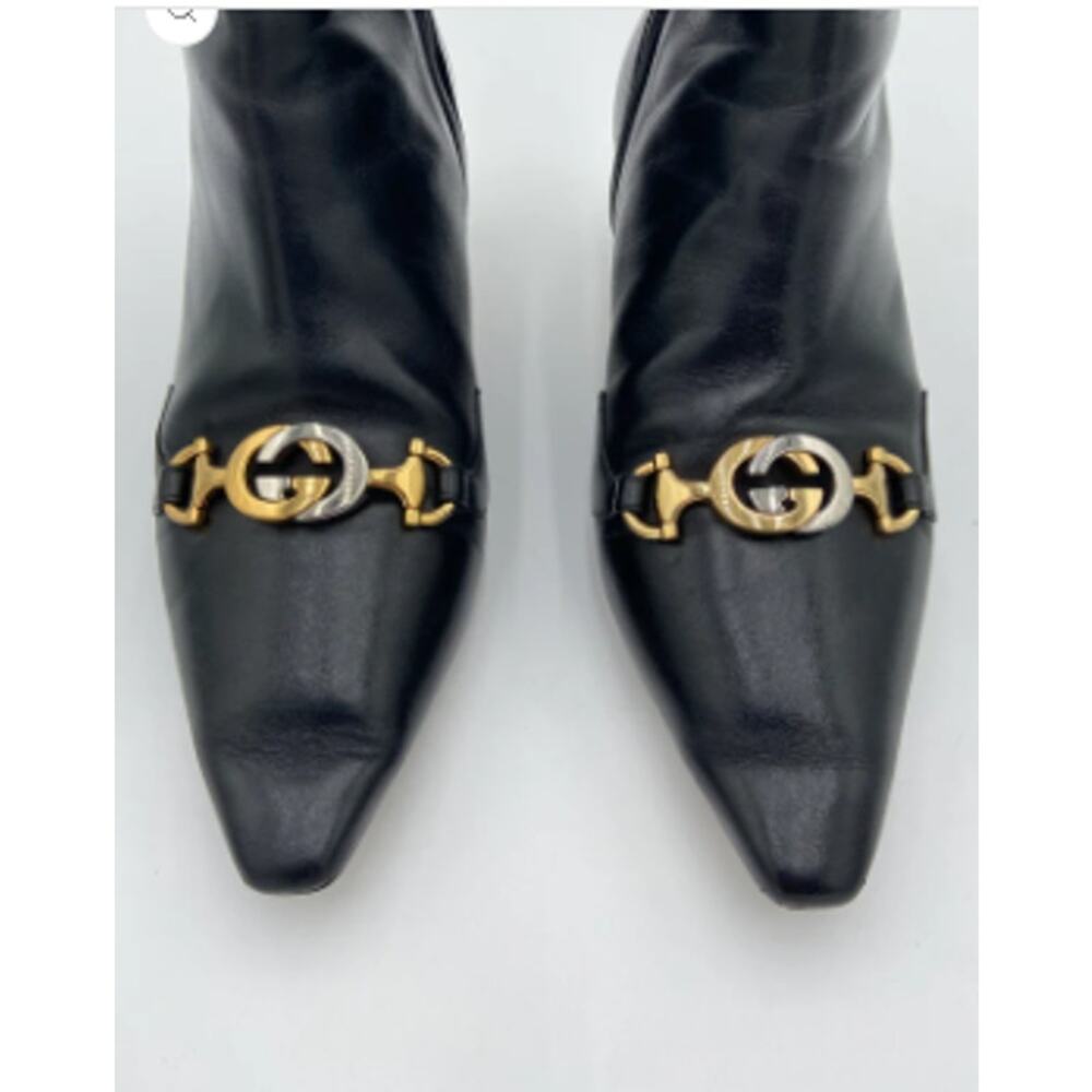 Gucci Black Leather Zumi Kitten Heel Ankle Boots size 37 - Picture 4 of 12
